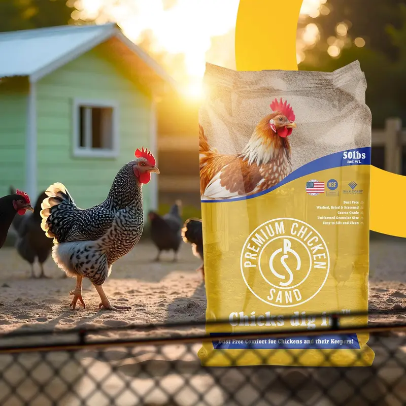 Chicken Coop Sand Bedding 50 Lb Bag – Natural Absorbent Poultry Bedding for Moisture & Odor Control, Comfortable Ground Cover, Easy Coop Cleaning & Long-Lasting Use