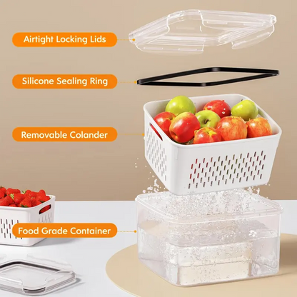 5-Pack Refrigerator Storage Organizer Bins, Stackable Food Containers with Removable Drain Colanders, BPA-Free Fresh-Keeping Containers for Fruits, Vegetables & Meat