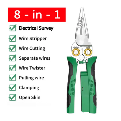 ✅ 8-in-1 Wire Stripper Pliers with Voltage Tester, Multifunctional Electrical Tool for Cutting, Stripping, Crimping & Pulling Wires