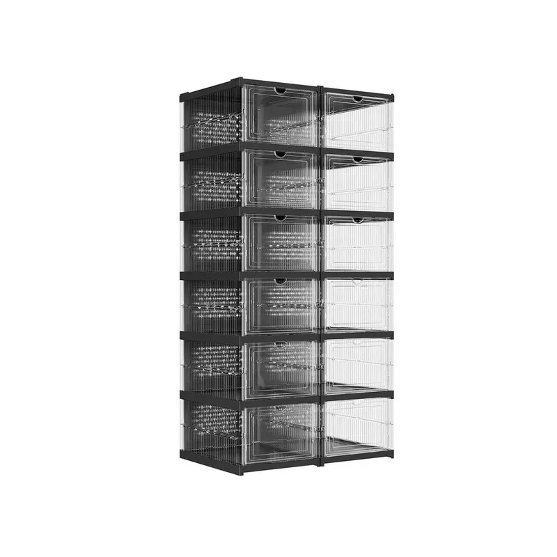 ✅ 3-Layer Transparent Storage Organizer, 6-Cube Foldable Stackable Shoe Rack, Portable Closet Storage Cabinet for Home, Bedroom & Small Spaces