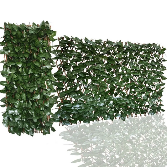Expandable Artificial Ivy Privacy Fence Screen 22" x 120" with Willow Wood Lattice, Realistic UV Resistant Leaves, Retractable Garden Trellis Panel for Backyard Patio & Outdoor Decoration