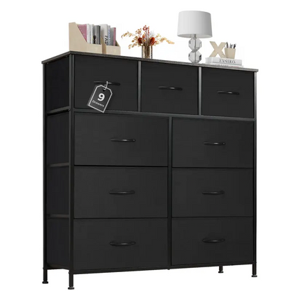 9 Drawer Storage Tower with Fabric Bins, Sturdy Metal Frame Dresser Organizer for Bedroom, Closet, and Home
