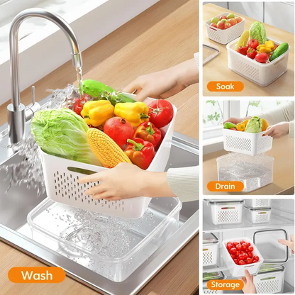 5-Pack Refrigerator Storage Organizer Bins, Stackable Food Containers with Removable Drain Colanders, BPA-Free Fresh-Keeping Containers for Fruits, Vegetables & Meat