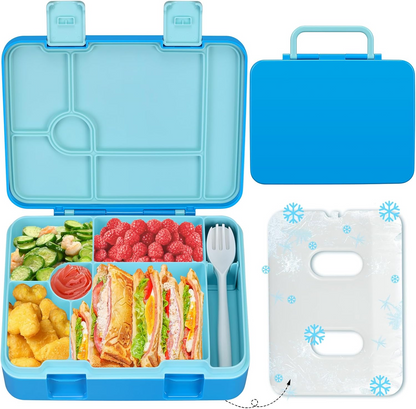 Kids Bento Lunch Box Set – 5 Compartment Leak-Proof Food Container with 12oz Soup Thermos & Insulated School Lunch Bag