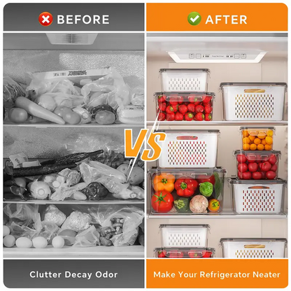 5-Pack Refrigerator Storage Organizer Bins, Stackable Food Containers with Removable Drain Colanders, BPA-Free Fresh-Keeping Containers for Fruits, Vegetables & Meat
