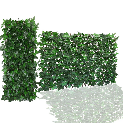 Expandable Artificial Ivy Privacy Fence Screen 22" x 120" with Willow Wood Lattice, Realistic UV Resistant Leaves, Retractable Garden Trellis Panel for Backyard Patio & Outdoor Decoration