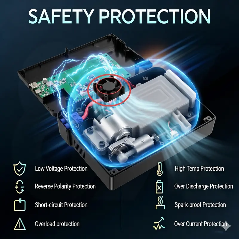 4000A Portable Car Jump Starter with 150PSI Tire Inflator, 15000mAh Power Bank, LED Flashlight & Cooling Fan for Cars, Trucks & SUVs