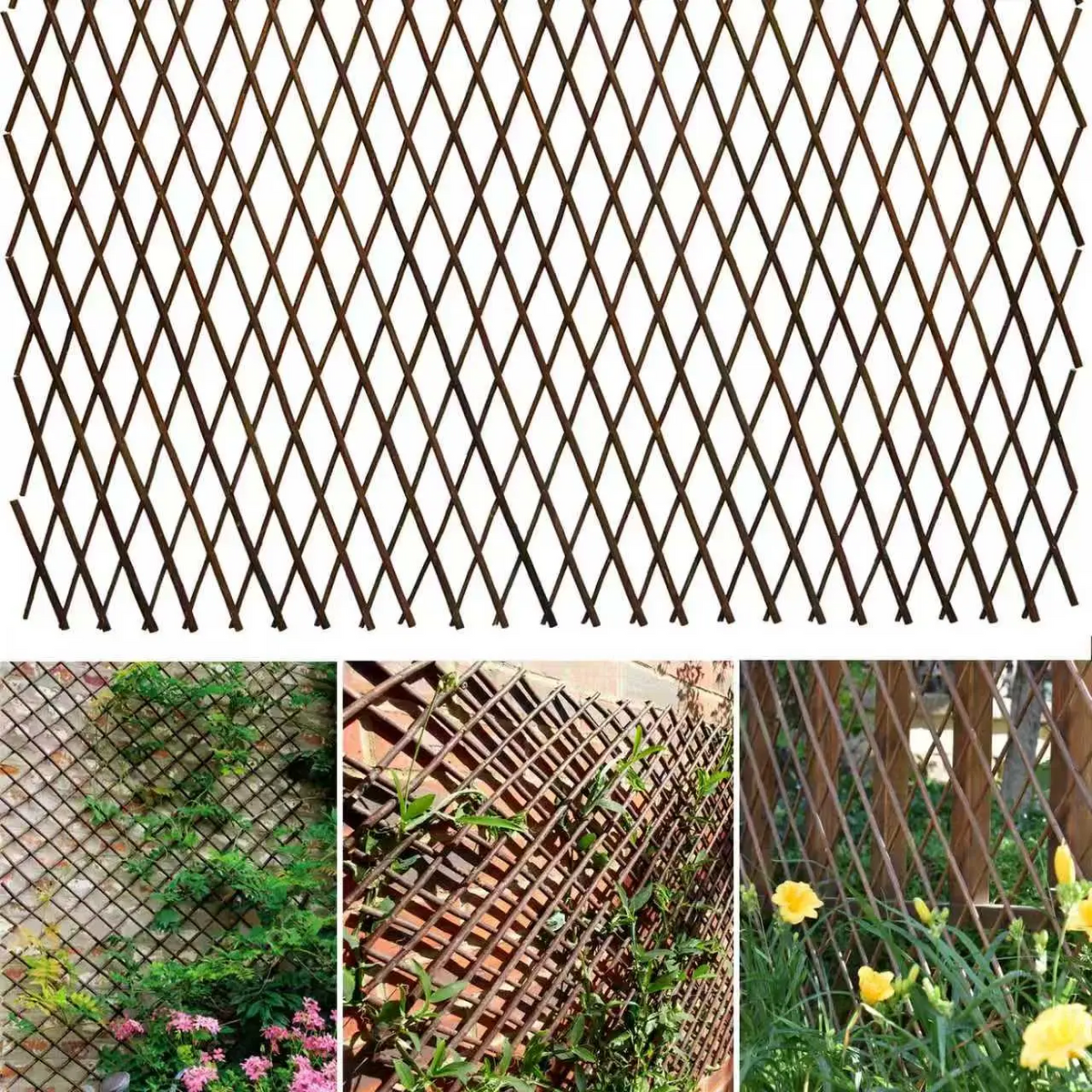 Expandable Artificial Ivy Privacy Fence Screen 22" x 120" with Willow Wood Lattice, Realistic UV Resistant Leaves, Retractable Garden Trellis Panel for Backyard Patio & Outdoor Decoration