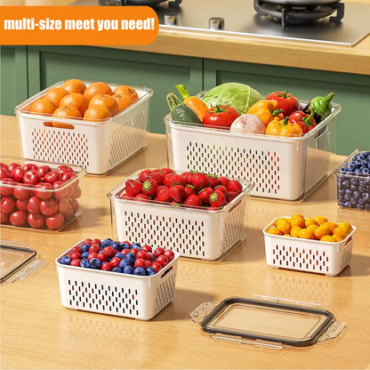 5-Pack Refrigerator Storage Organizer Bins, Stackable Food Containers with Removable Drain Colanders, BPA-Free Fresh-Keeping Containers for Fruits, Vegetables & Meat