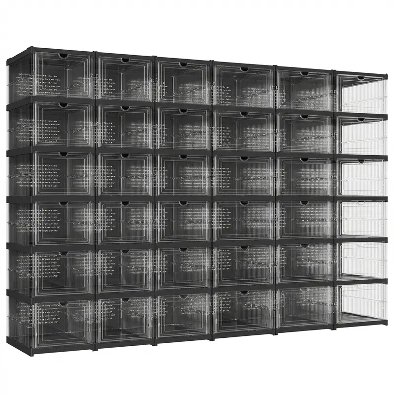 ✅ 3-Layer Transparent Storage Organizer, 6-Cube Foldable Stackable Shoe Rack, Portable Closet Storage Cabinet for Home, Bedroom & Small Spaces