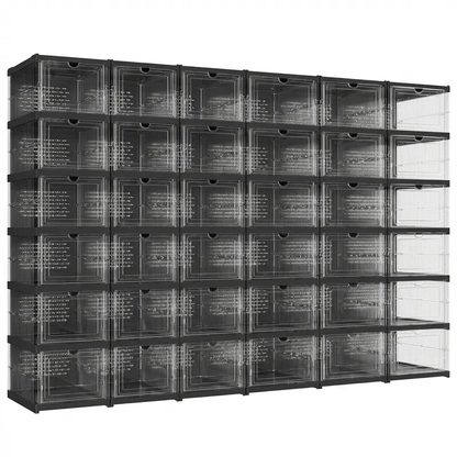 ✅ 3-Layer Transparent Storage Organizer, 6-Cube Foldable Stackable Shoe Rack, Portable Closet Storage Cabinet for Home, Bedroom & Small Spaces