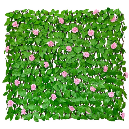 Expandable Artificial Ivy Privacy Fence Screen 22" x 120" with Willow Wood Lattice, Realistic UV Resistant Leaves, Retractable Garden Trellis Panel for Backyard Patio & Outdoor Decoration