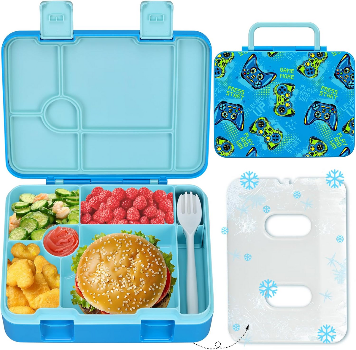 Kids Bento Lunch Box Set – 5 Compartment Leak-Proof Food Container with 12oz Soup Thermos & Insulated School Lunch Bag