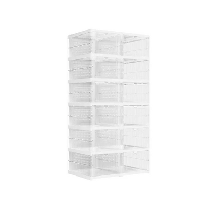 ✅ 3-Layer Transparent Storage Organizer, 6-Cube Foldable Stackable Shoe Rack, Portable Closet Storage Cabinet for Home, Bedroom & Small Spaces