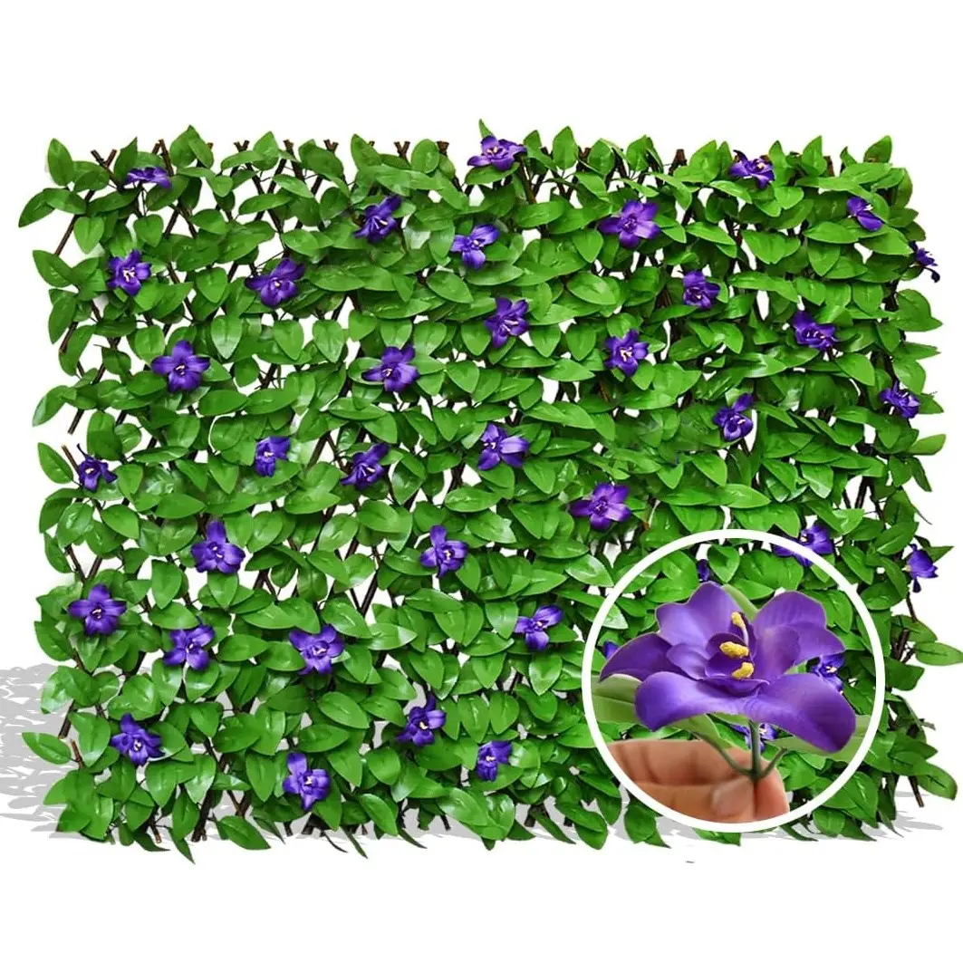Expandable Artificial Ivy Privacy Fence Screen 22" x 120" with Willow Wood Lattice, Realistic UV Resistant Leaves, Retractable Garden Trellis Panel for Backyard Patio & Outdoor Decoration