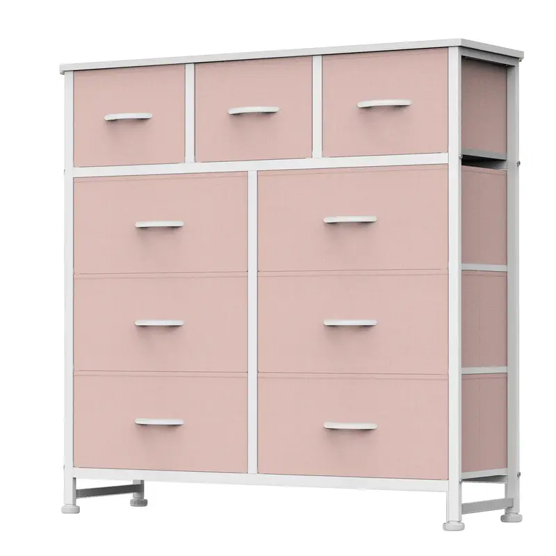 9 Drawer Storage Tower with Fabric Bins, Sturdy Metal Frame Dresser Organizer for Bedroom, Closet, and Home