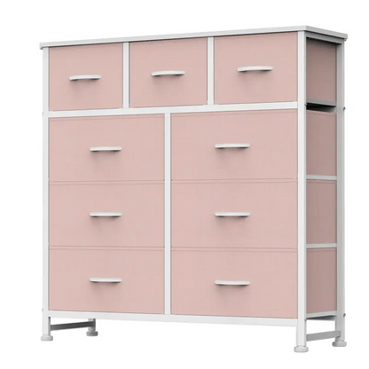 9 Drawer Storage Tower with Fabric Bins, Sturdy Metal Frame Dresser Organizer for Bedroom, Closet, and Home