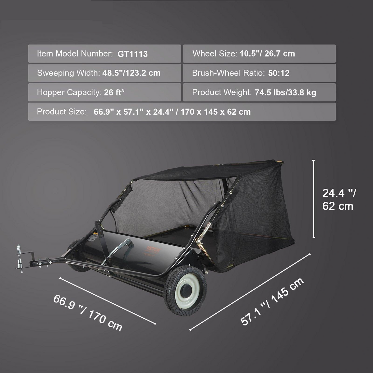 Heavy-Duty Lawn Sweeper with 4 Spinning Brushes, Rolling Leaf & Acorn Collector for Yard, Lawn & Driveway