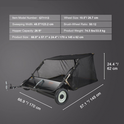 Heavy-Duty Lawn Sweeper with 4 Spinning Brushes, Rolling Leaf & Acorn Collector for Yard, Lawn & Driveway