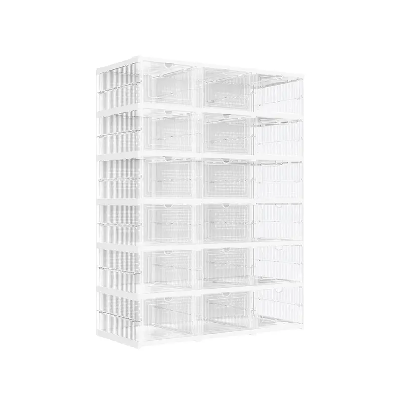 ✅ 3-Layer Transparent Storage Organizer, 6-Cube Foldable Stackable Shoe Rack, Portable Closet Storage Cabinet for Home, Bedroom & Small Spaces