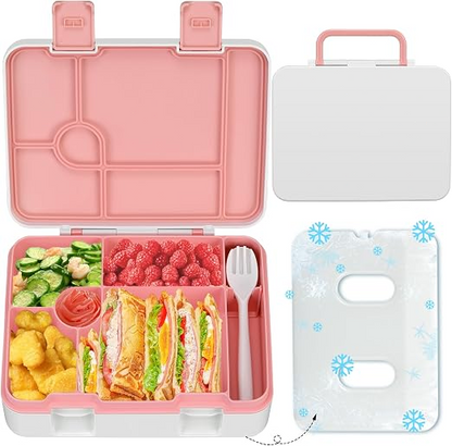 Kids Bento Lunch Box Set – 5 Compartment Leak-Proof Food Container with 12oz Soup Thermos & Insulated School Lunch Bag