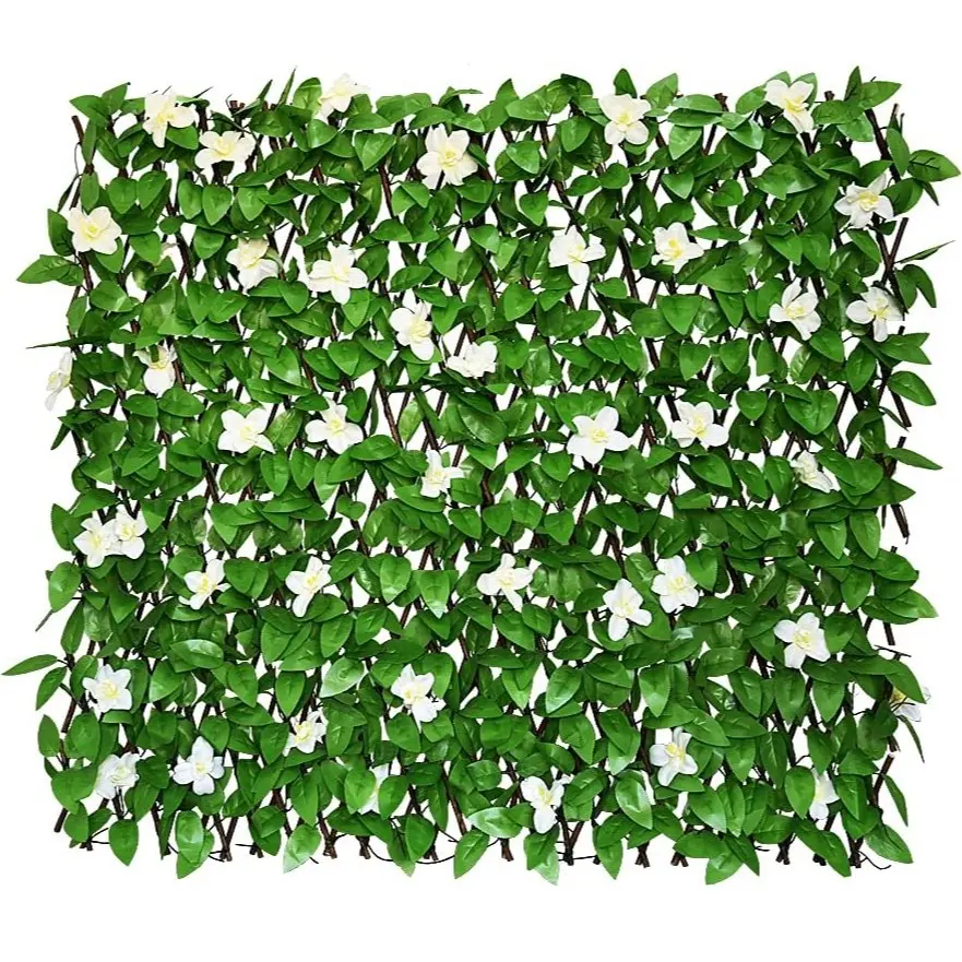 Expandable Artificial Ivy Privacy Fence Screen 22" x 120" with Willow Wood Lattice, Realistic UV Resistant Leaves, Retractable Garden Trellis Panel for Backyard Patio & Outdoor Decoration