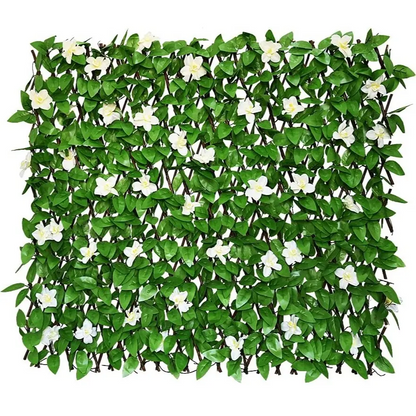 Expandable Artificial Ivy Privacy Fence Screen 22" x 120" with Willow Wood Lattice, Realistic UV Resistant Leaves, Retractable Garden Trellis Panel for Backyard Patio & Outdoor Decoration