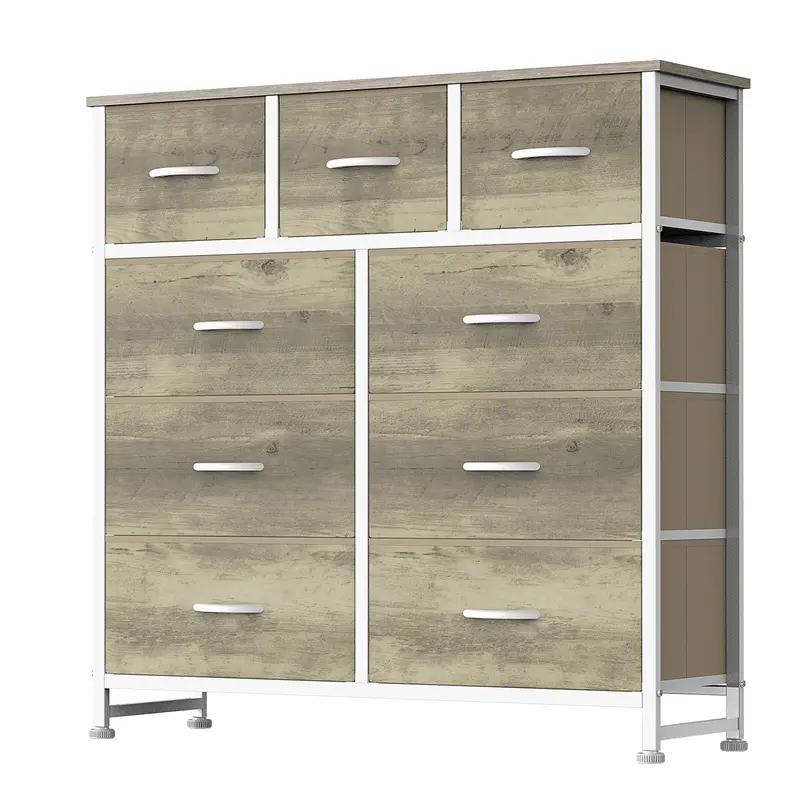 9 Drawer Storage Tower with Fabric Bins, Sturdy Metal Frame Dresser Organizer for Bedroom, Closet, and Home