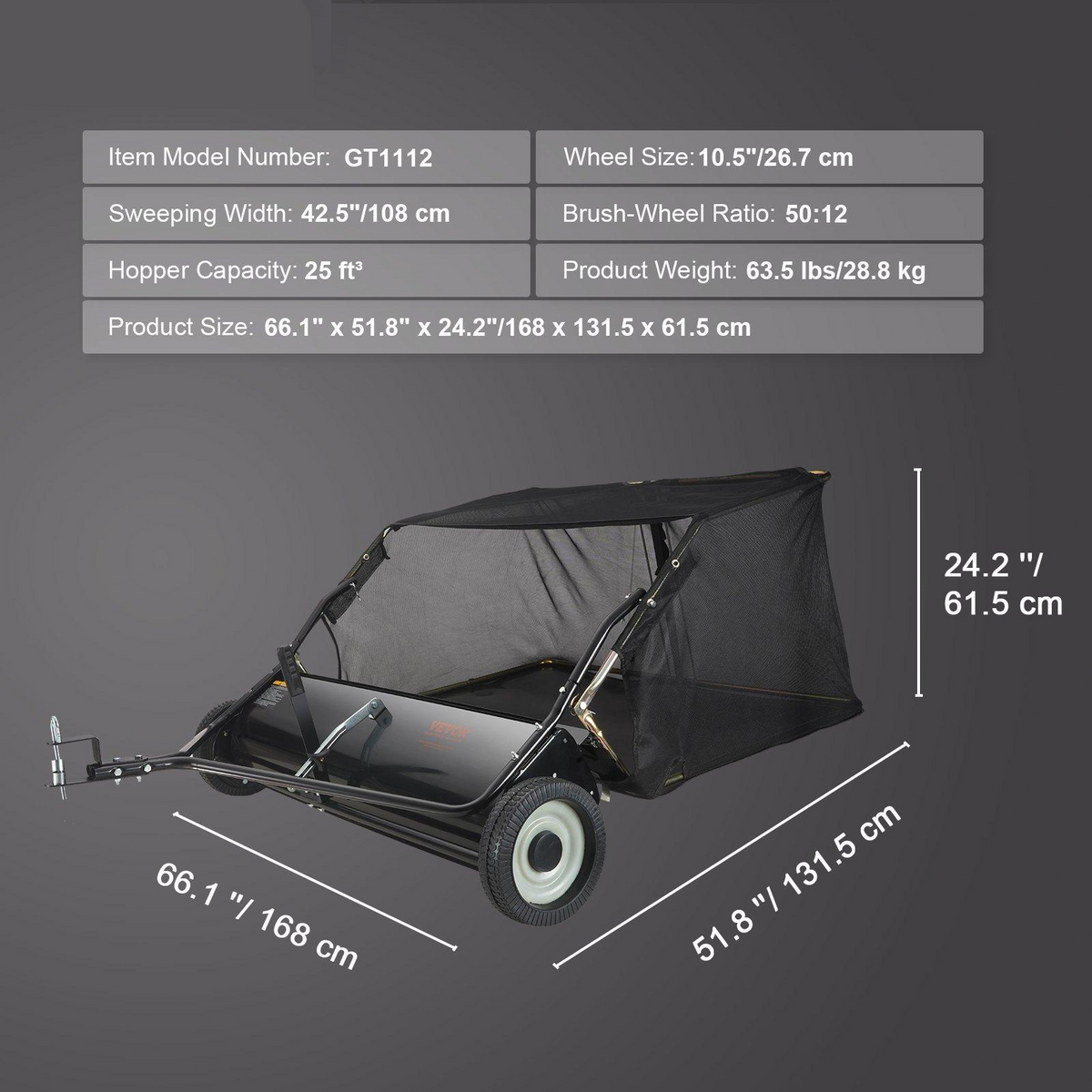 Heavy-Duty Lawn Sweeper with 4 Spinning Brushes, Rolling Leaf & Acorn Collector for Yard, Lawn & Driveway