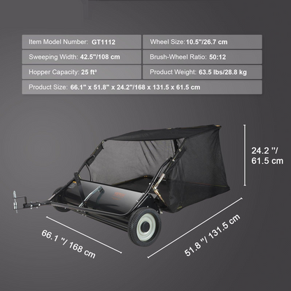Heavy-Duty Lawn Sweeper with 4 Spinning Brushes, Rolling Leaf & Acorn Collector for Yard, Lawn & Driveway