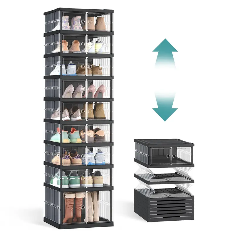 ✅ 3-Layer Transparent Storage Organizer, 6-Cube Foldable Stackable Shoe Rack, Portable Closet Storage Cabinet for Home, Bedroom & Small Spaces