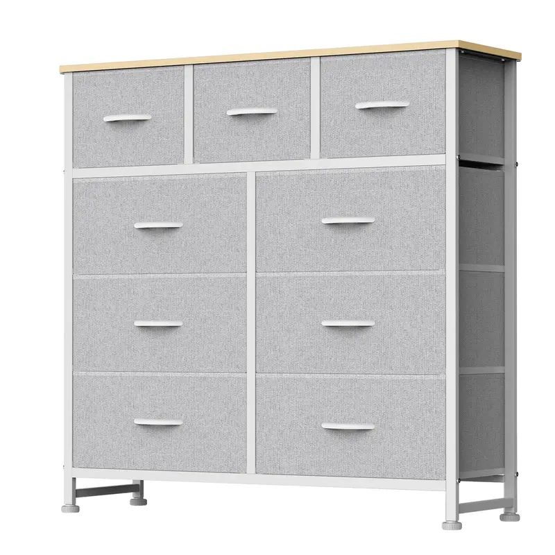 9 Drawer Storage Tower with Fabric Bins, Sturdy Metal Frame Dresser Organizer for Bedroom, Closet, and Home
