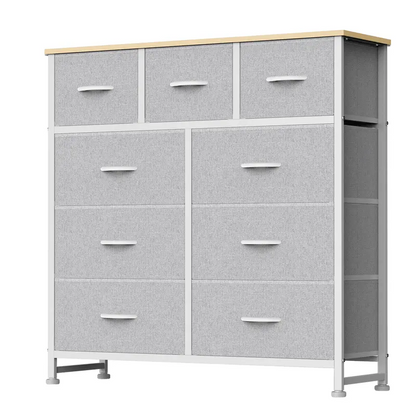 9 Drawer Storage Tower with Fabric Bins, Sturdy Metal Frame Dresser Organizer for Bedroom, Closet, and Home
