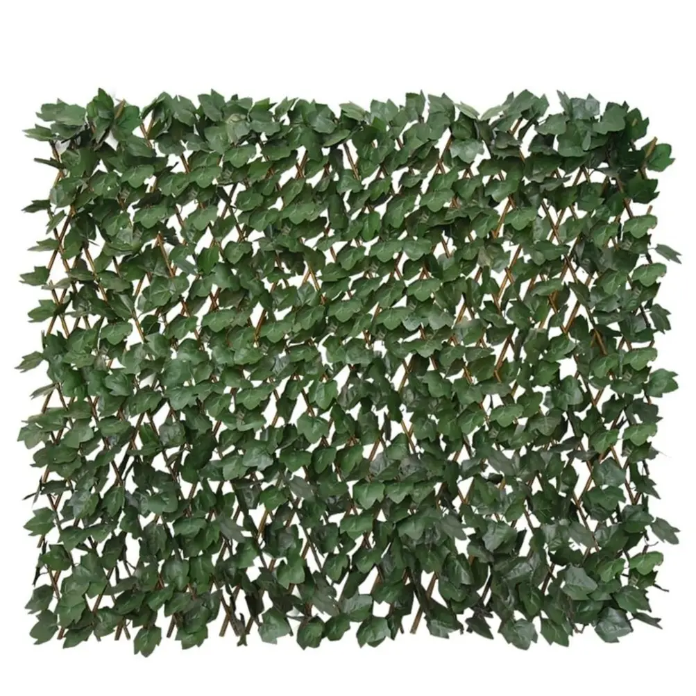 Expandable Artificial Ivy Privacy Fence Screen 22" x 120" with Willow Wood Lattice, Realistic UV Resistant Leaves, Retractable Garden Trellis Panel for Backyard Patio & Outdoor Decoration