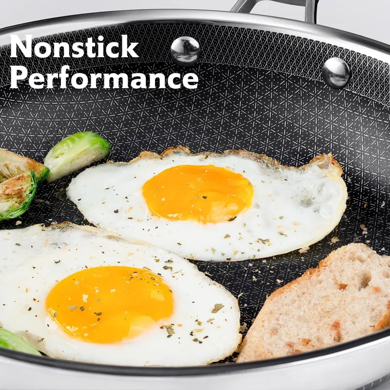 10-Piece & 14-Piece Nonstick Stainless Steel Cookware Set, Hybrid Pots and Pans with Tempered Glass Lids, Oven & Dishwasher Safe, Induction Compatible