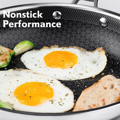 10-Piece & 14-Piece Nonstick Stainless Steel Cookware Set, Hybrid Pots and Pans with Tempered Glass Lids, Oven & Dishwasher Safe, Induction Compatible