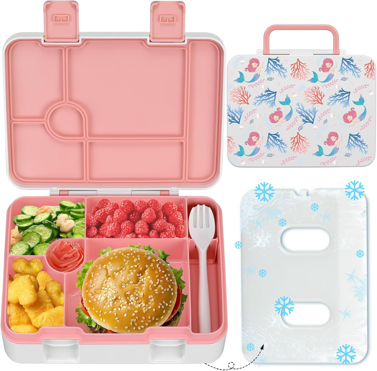 Kids Bento Lunch Box Set – 5 Compartment Leak-Proof Food Container with 12oz Soup Thermos & Insulated School Lunch Bag