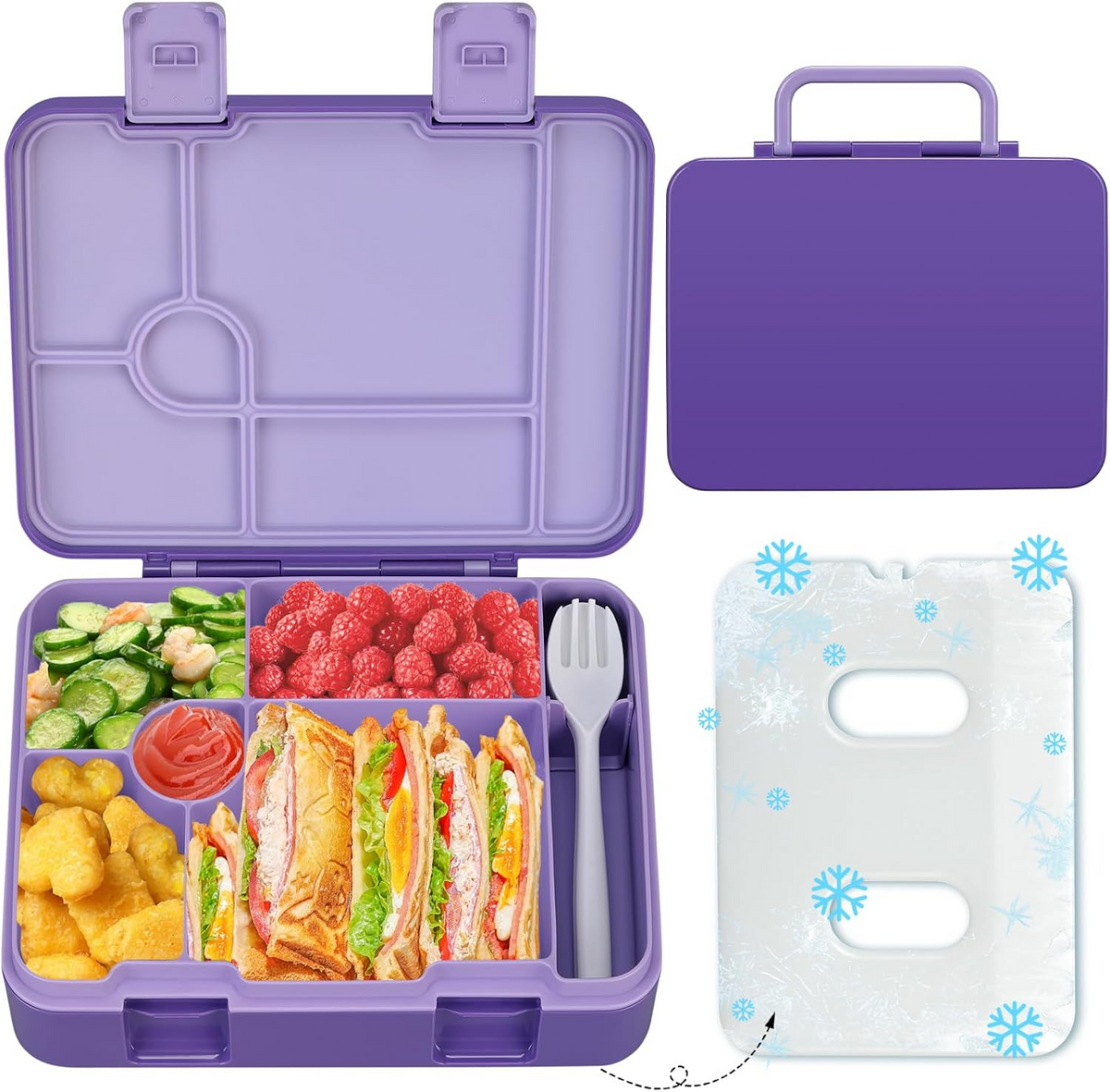 Kids Bento Lunch Box Set – 5 Compartment Leak-Proof Food Container with 12oz Soup Thermos & Insulated School Lunch Bag