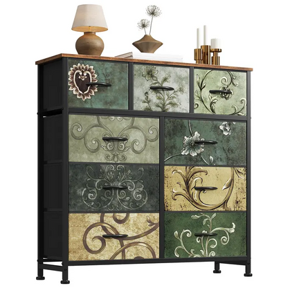 9 Drawer Storage Tower with Fabric Bins, Sturdy Metal Frame Dresser Organizer for Bedroom, Closet, and Home