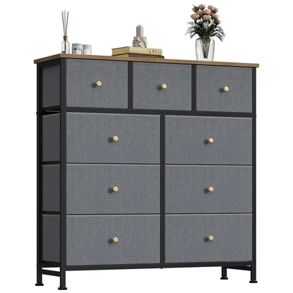 9 Drawer Storage Tower with Fabric Bins, Sturdy Metal Frame Dresser Organizer for Bedroom, Closet, and Home