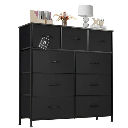 9 Drawer Storage Tower with Fabric Bins, Sturdy Metal Frame Dresser Organizer for Bedroom, Closet, and Home