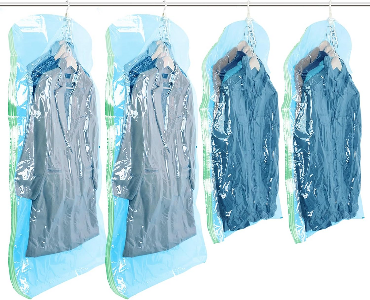 Clear Hanging Vacuum Storage Bags, Space Saving Clothing Organizer Bags for Closet, Suits, Jackets and Garments
