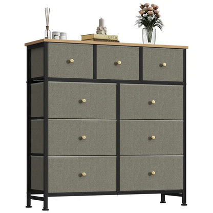 9 Drawer Storage Tower with Fabric Bins, Sturdy Metal Frame Dresser Organizer for Bedroom, Closet, and Home