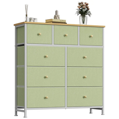 9 Drawer Storage Tower with Fabric Bins, Sturdy Metal Frame Dresser Organizer for Bedroom, Closet, and Home