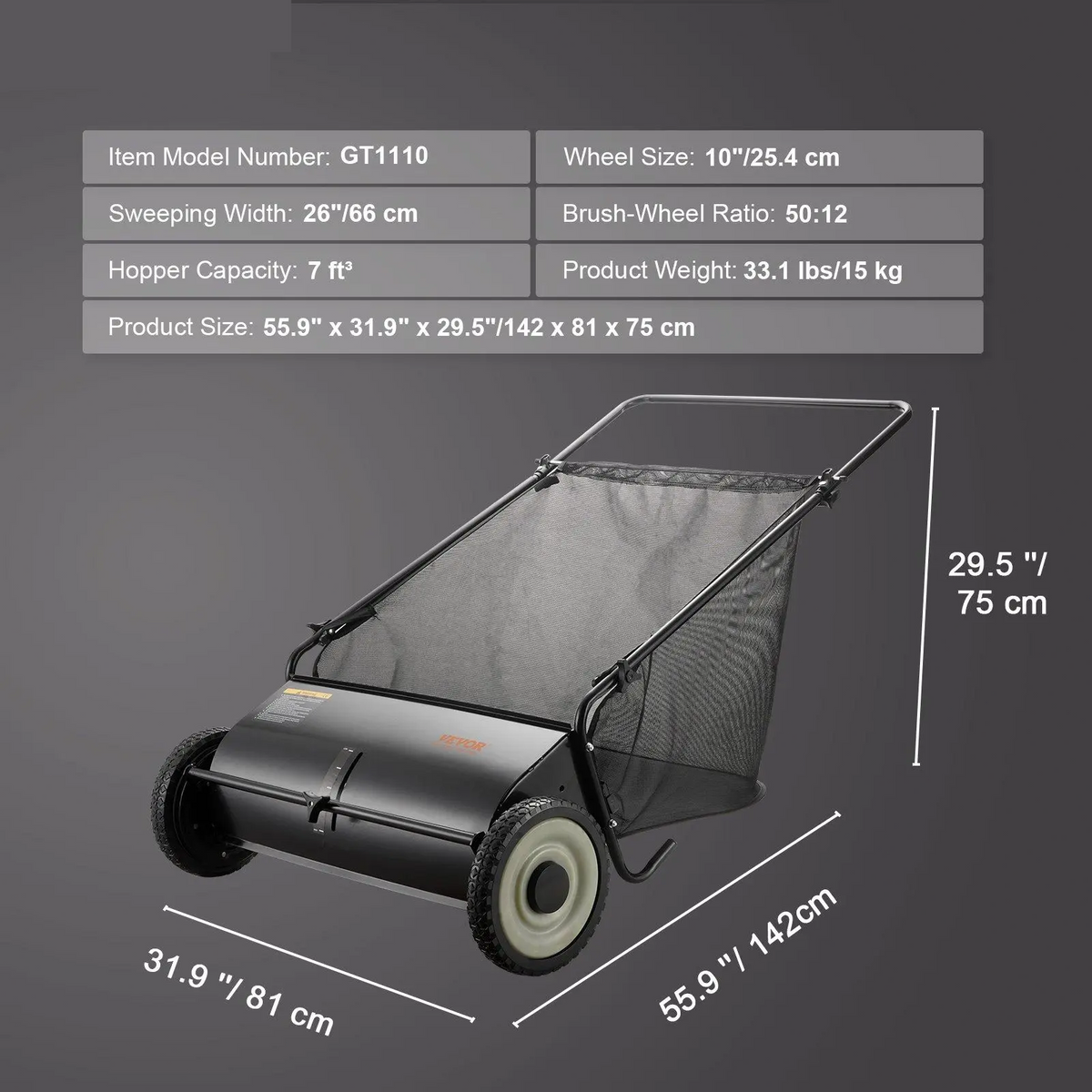 Heavy-Duty Lawn Sweeper with 4 Spinning Brushes, Rolling Leaf & Acorn Collector for Yard, Lawn & Driveway