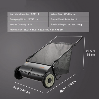 Heavy-Duty Lawn Sweeper with 4 Spinning Brushes, Rolling Leaf & Acorn Collector for Yard, Lawn & Driveway