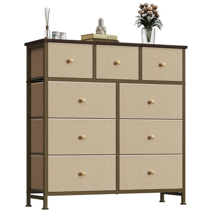9 Drawer Storage Tower with Fabric Bins, Sturdy Metal Frame Dresser Organizer for Bedroom, Closet, and Home