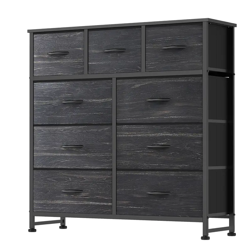 9 Drawer Storage Tower with Fabric Bins, Sturdy Metal Frame Dresser Organizer for Bedroom, Closet, and Home