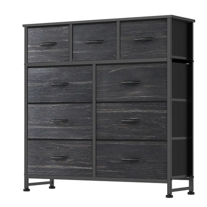 9 Drawer Storage Tower with Fabric Bins, Sturdy Metal Frame Dresser Organizer for Bedroom, Closet, and Home