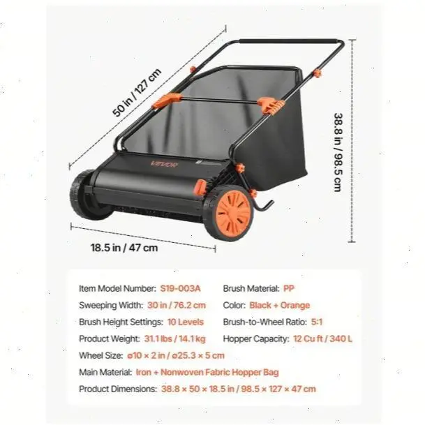 Heavy-Duty Lawn Sweeper with 4 Spinning Brushes, Rolling Leaf & Acorn Collector for Yard, Lawn & Driveway